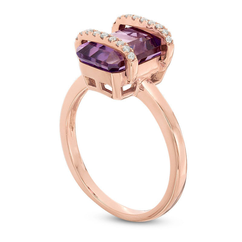 Emerald-Cut Amethyst and Natural Diamond Accent Double Overlay Ring in Solid 10K Rose Gold