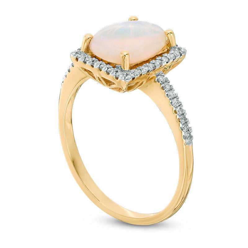 Cushion-Cut Opal and 0.13 CT. T.W. Natural Diamond Square Frame Ring in Solid 10K Yellow Gold