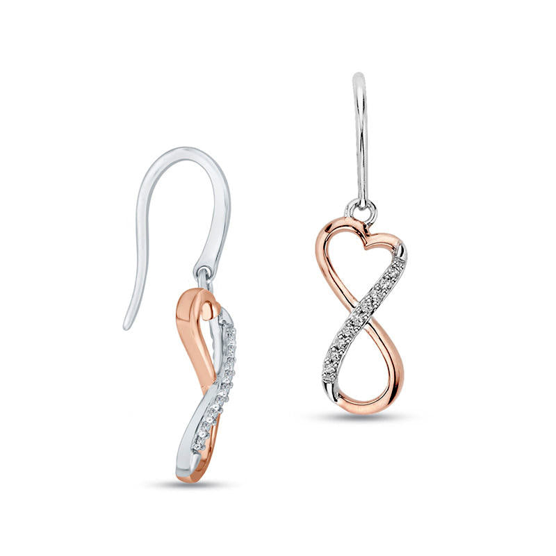 Diamond Accent Infinity with Heart Drop Earrings in 10K Two-Tone Gold