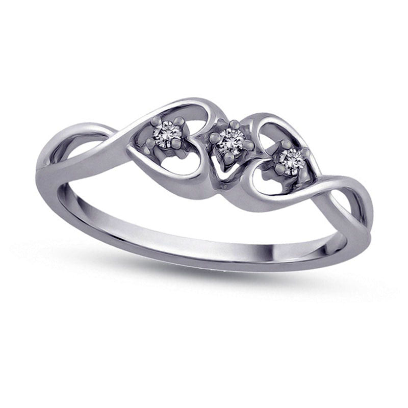 Natural Diamond Accent Double Heart Promise Ring in Solid 10K White Gold