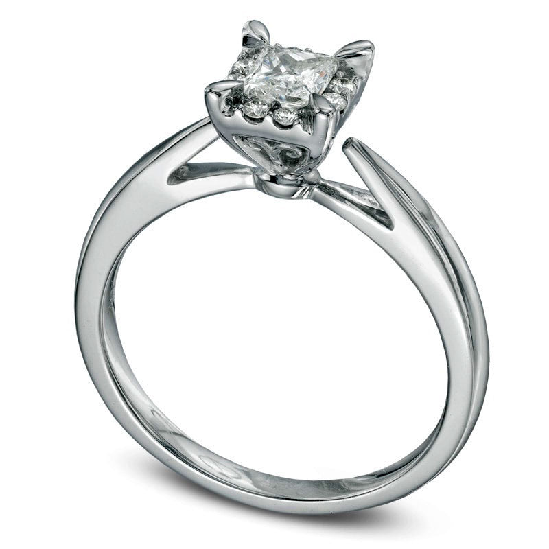 0.38 CT. T.W. Princess-Cut Natural Diamond Frame Engagement Ring in Solid 14K White Gold