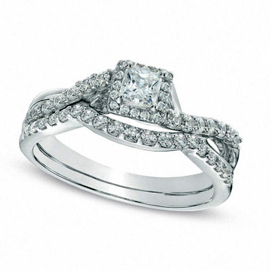 0.75 CT. T.W. Princess-Cut Natural Diamond Frame Twist Shank Bridal Engagement Ring Set in Solid 10K White Gold