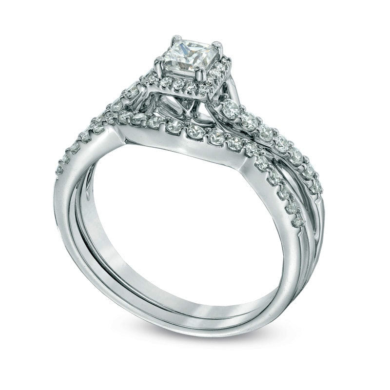 0.75 CT. T.W. Princess-Cut Natural Diamond Frame Twist Shank Bridal Engagement Ring Set in Solid 10K White Gold