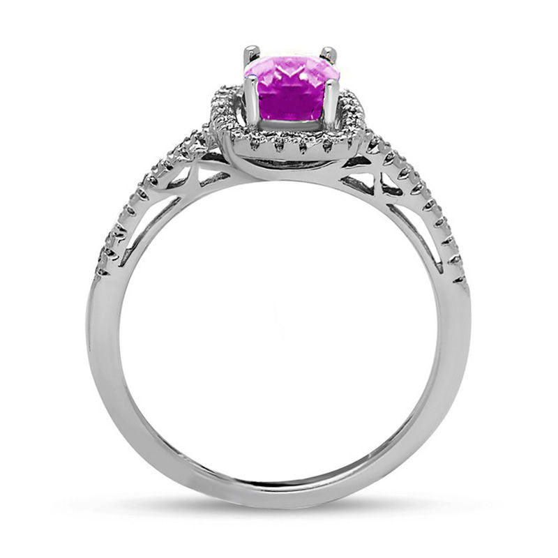 Oval Pink Sapphire and 0.20 CT. T.W. Natural Diamond Frame Engagement Ring in Solid 14K White Gold