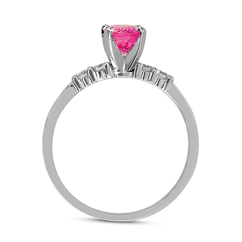 Oval Pink Sapphire and 0.17 CT. T.W. Natural Diamond Engagement Ring in Solid 14K White Gold