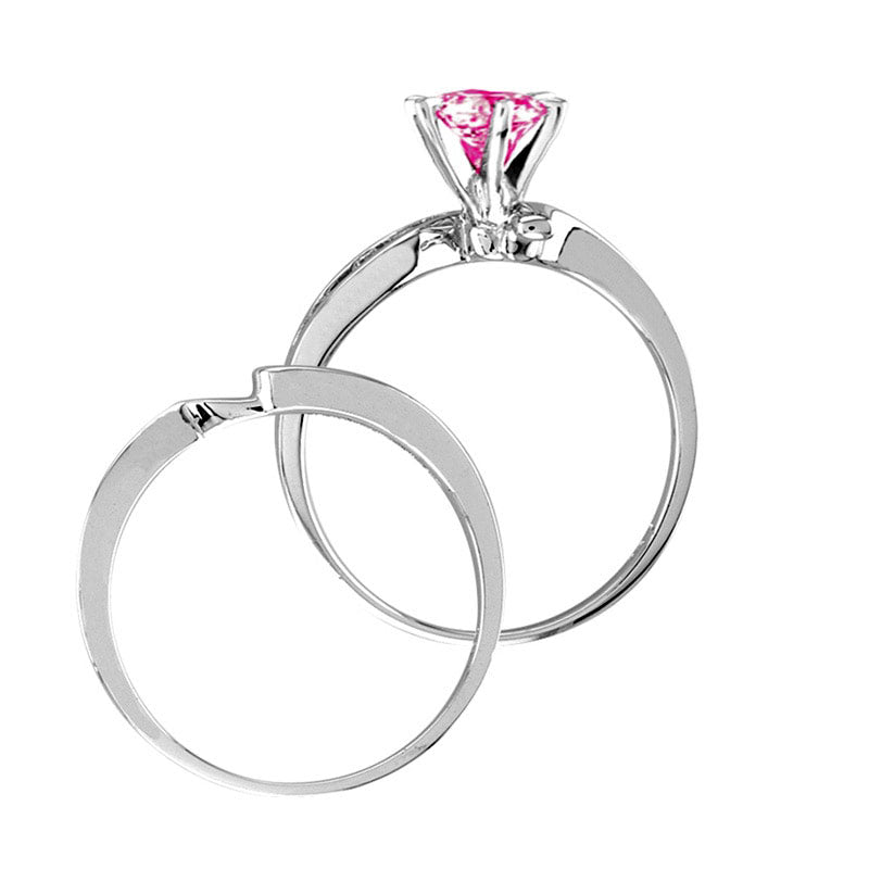 Oval Pink Sapphire and 0.20 CT. T.W. Natural Diamond Bypass Bridal Engagement Ring Set in Solid 14K White Gold