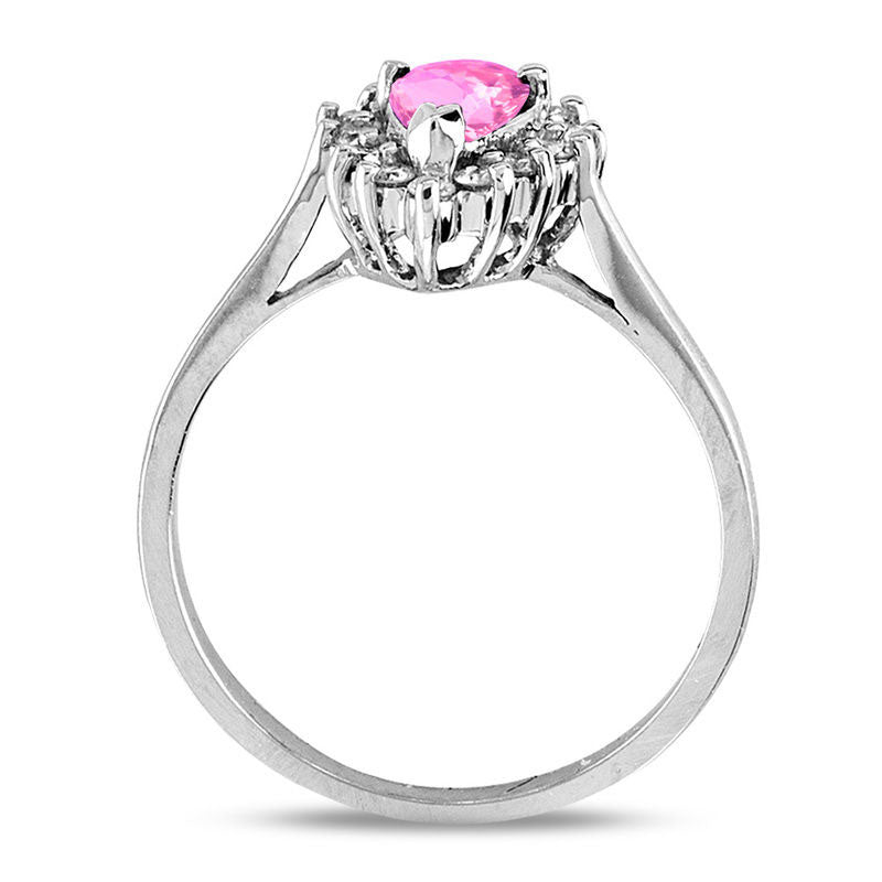 Pear-Shaped Pink Sapphire and 0.20 CT. T.W. Natural Diamond Frame Engagement Ring in Solid 14K White Gold