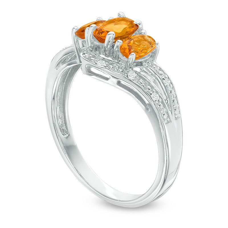 Oval Citrine and White Topaz Three Stone Bypass Ring in Sterling Silver