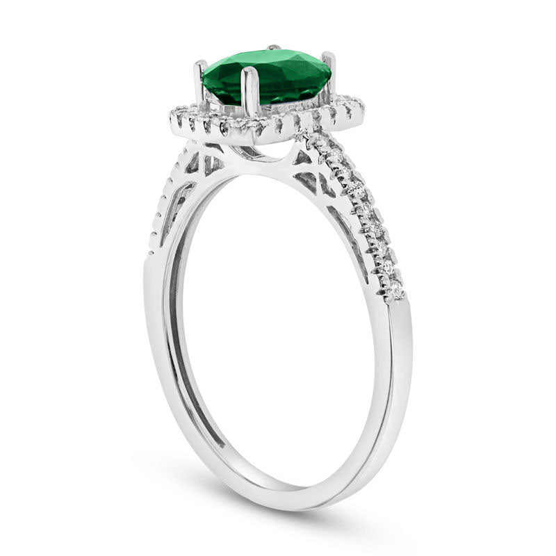 Oval Emerald and 0.20 CT. T.W. Natural Diamond Frame Engagement Ring in Solid 14K White Gold