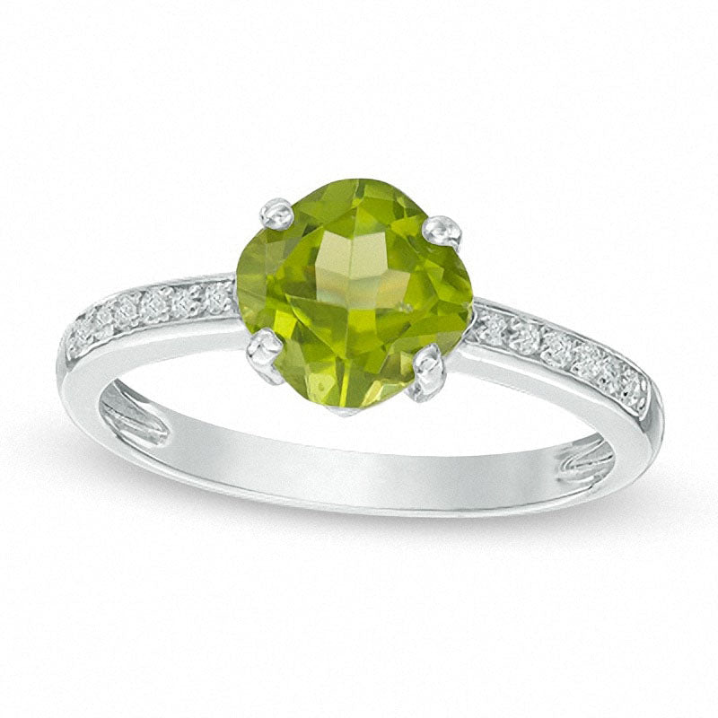 7.0mm Cushion-Cut Peridot and White Topaz Ring in Sterling Silver