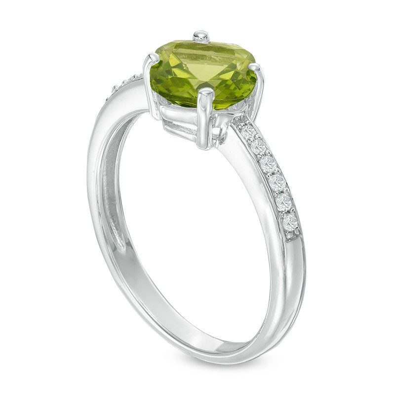 7.0mm Cushion-Cut Peridot and White Topaz Ring in Sterling Silver