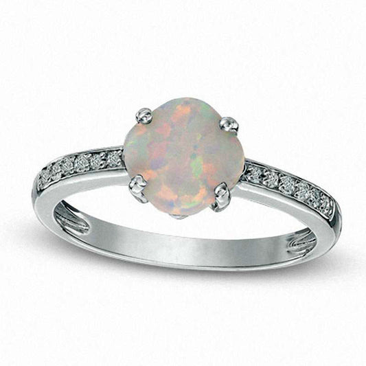 7.0mm Cushion-Cut Lab-Created Opal and White Sapphire Ring in Sterling Silver