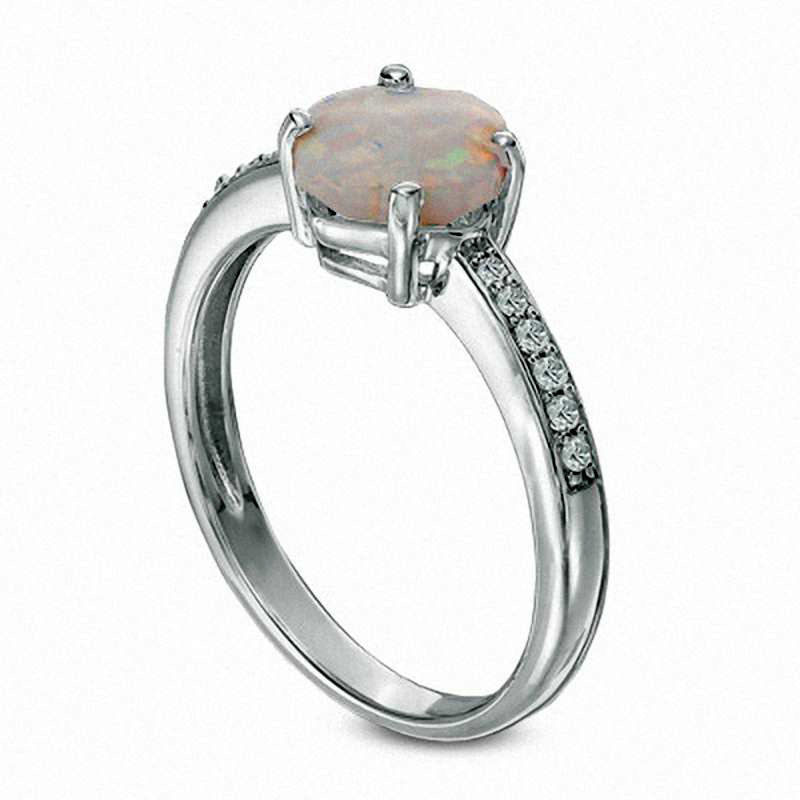 7.0mm Cushion-Cut Lab-Created Opal and White Sapphire Ring in Sterling Silver