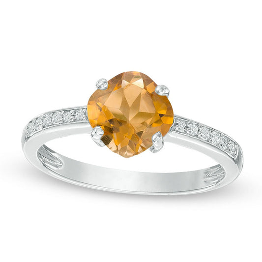 7.0mm Cushion-Cut Citrine and White Topaz Ring in Sterling Silver