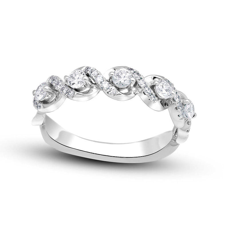 0.50 CT. T.W. Natural Diamond Frame Five Stone Anniversary Band in Solid 14K White Gold