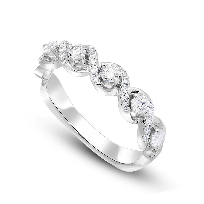 0.50 CT. T.W. Natural Diamond Frame Five Stone Anniversary Band in Solid 14K White Gold