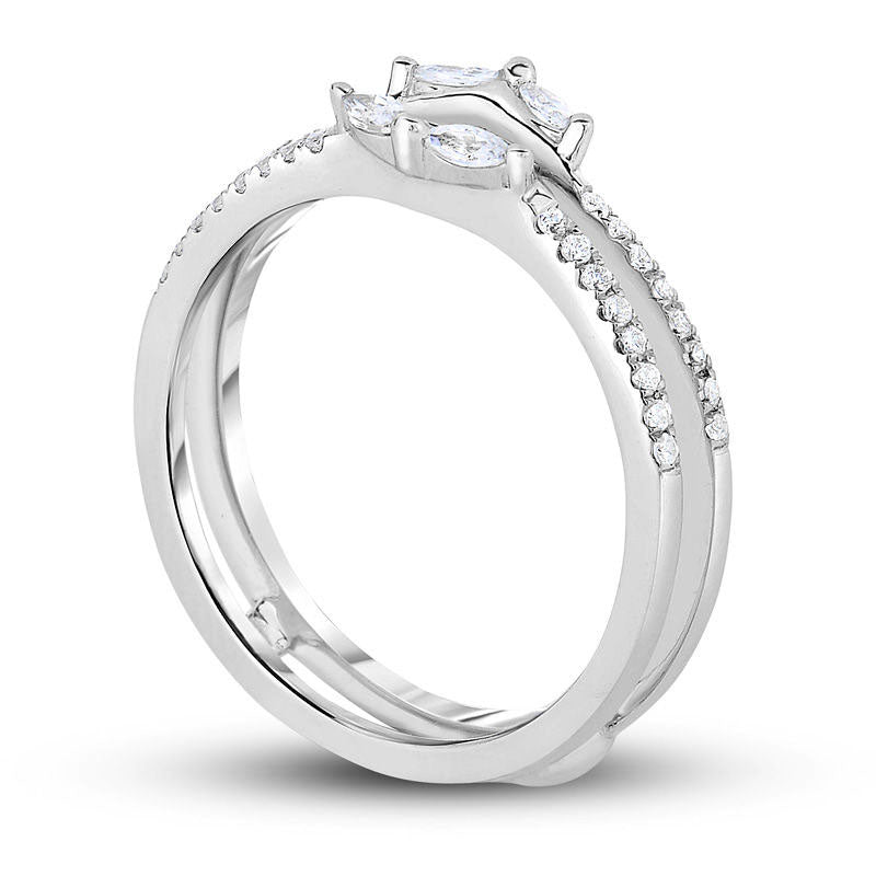 0.25 CT. T.W. Marquise and Round Natural Diamond Enhancer in Solid 14K White Gold