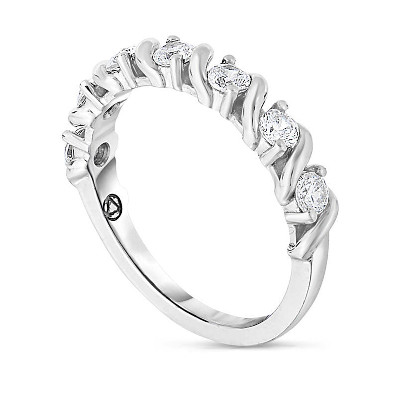 0.33 CT. T.W. Natural Diamond Seven Stone "S" Anniversary Band in Solid 14K White Gold