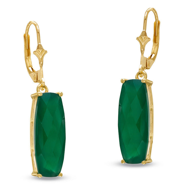 Elongated Cushion-Cut Green Chalcedony Drop Earrings in 10K Gold