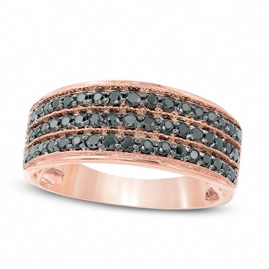 0.50 CT. T.W. Enhanced Black Natural Diamond Three Row Band in Solid 10K Rose Gold