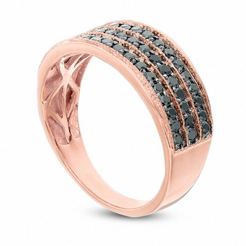 0.50 CT. T.W. Enhanced Black Natural Diamond Three Row Band in Solid 10K Rose Gold