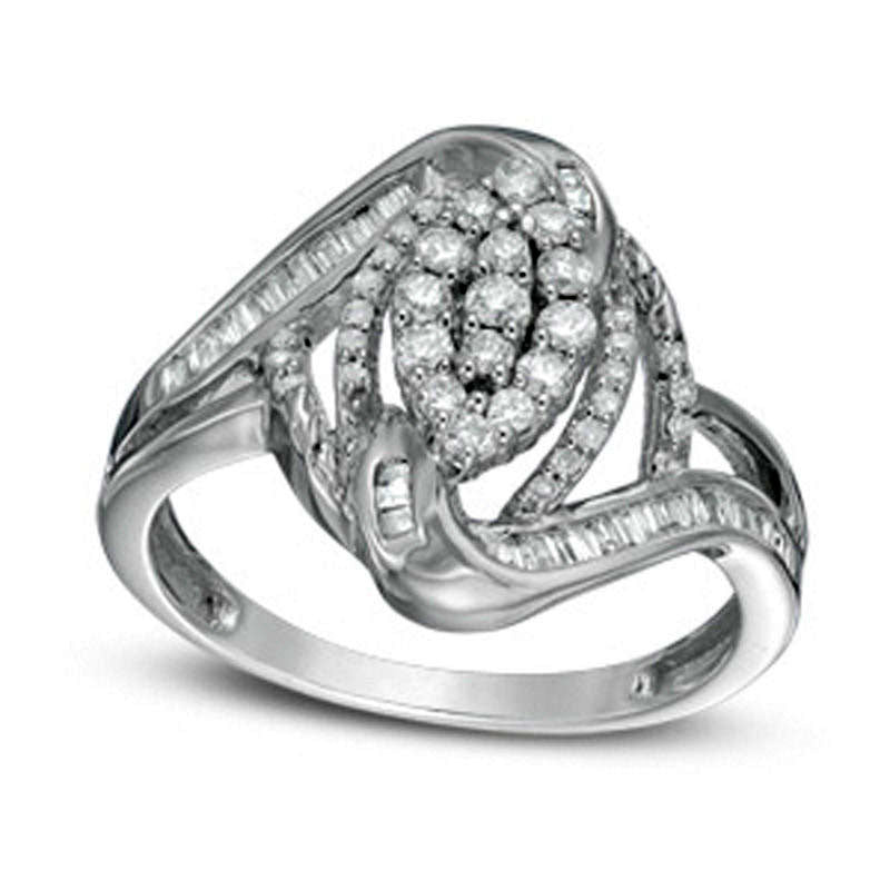 0.50 CT. T.W. Composite Natural Diamond Marquise Swirl Bypass Ring in Solid 10K White Gold