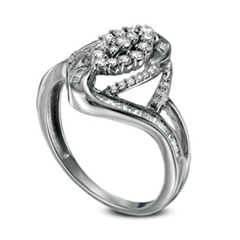 0.50 CT. T.W. Composite Natural Diamond Marquise Swirl Bypass Ring in Solid 10K White Gold