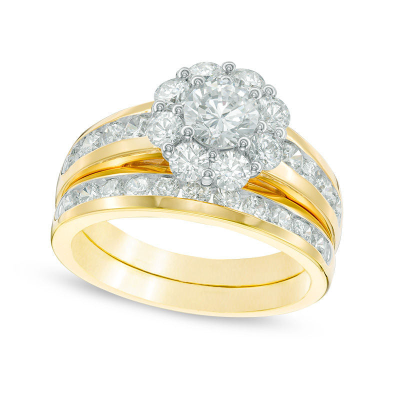 2.0 CT. T.W. Natural Diamond Frame Bridal Engagement Ring Set in Solid 10K Yellow Gold