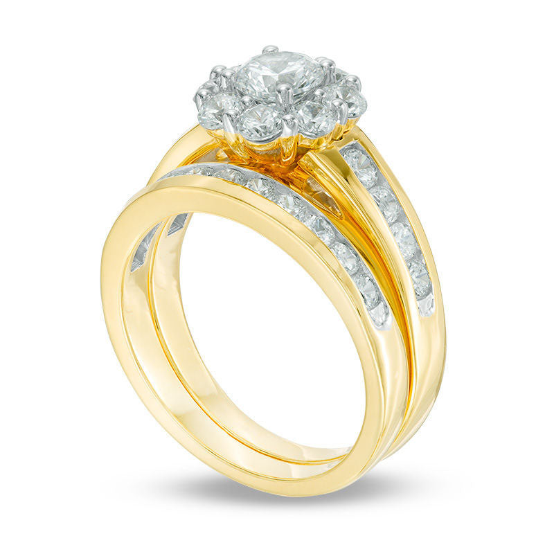 2.0 CT. T.W. Natural Diamond Frame Bridal Engagement Ring Set in Solid 10K Yellow Gold