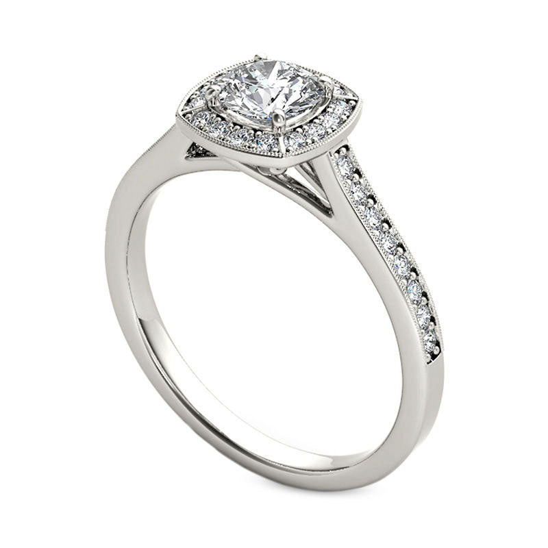 0.75 CT. T.W. Natural Diamond Cushion Frame Antique Vintage-Style Engagement Ring in Solid 10K White Gold