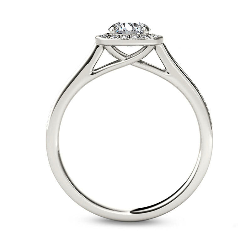 0.75 CT. T.W. Natural Diamond Cushion Frame Antique Vintage-Style Engagement Ring in Solid 10K White Gold