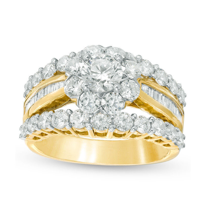 3.0 CT. T.W. Natural Diamond Frame Multi-Row Engagement Ring in Solid 10K Yellow Gold