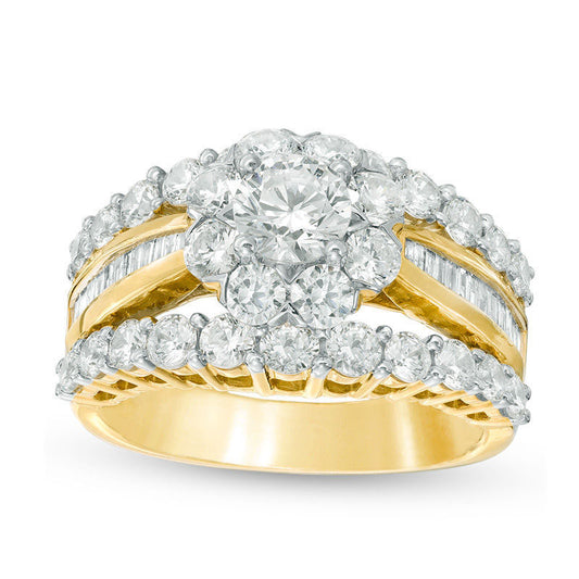 3.0 CT. T.W. Natural Diamond Frame Multi-Row Engagement Ring in Solid 10K Yellow Gold