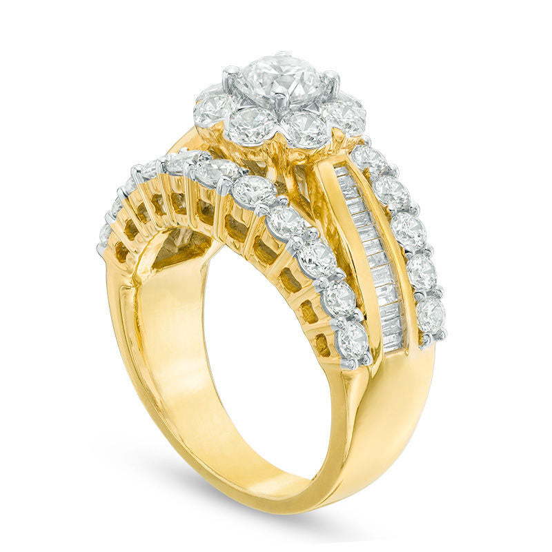 3.0 CT. T.W. Natural Diamond Frame Multi-Row Engagement Ring in Solid 10K Yellow Gold