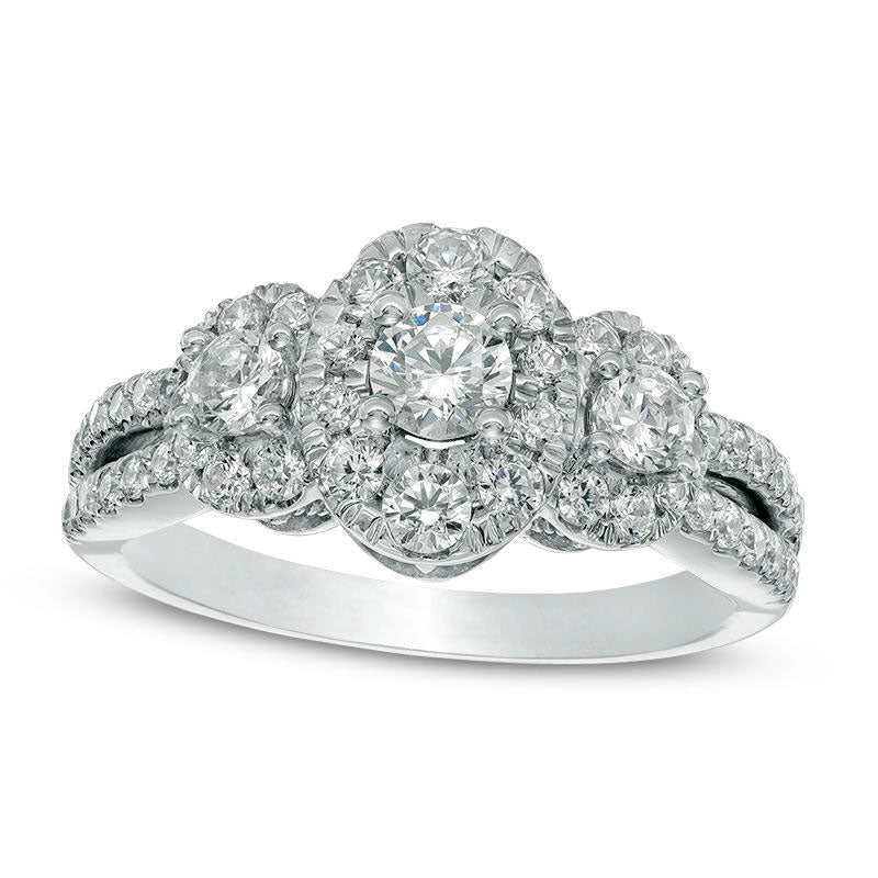 1.25 CT. T.W. Natural Diamond Oval Frame Three Stone Engagement Ring in Solid 10K White Gold