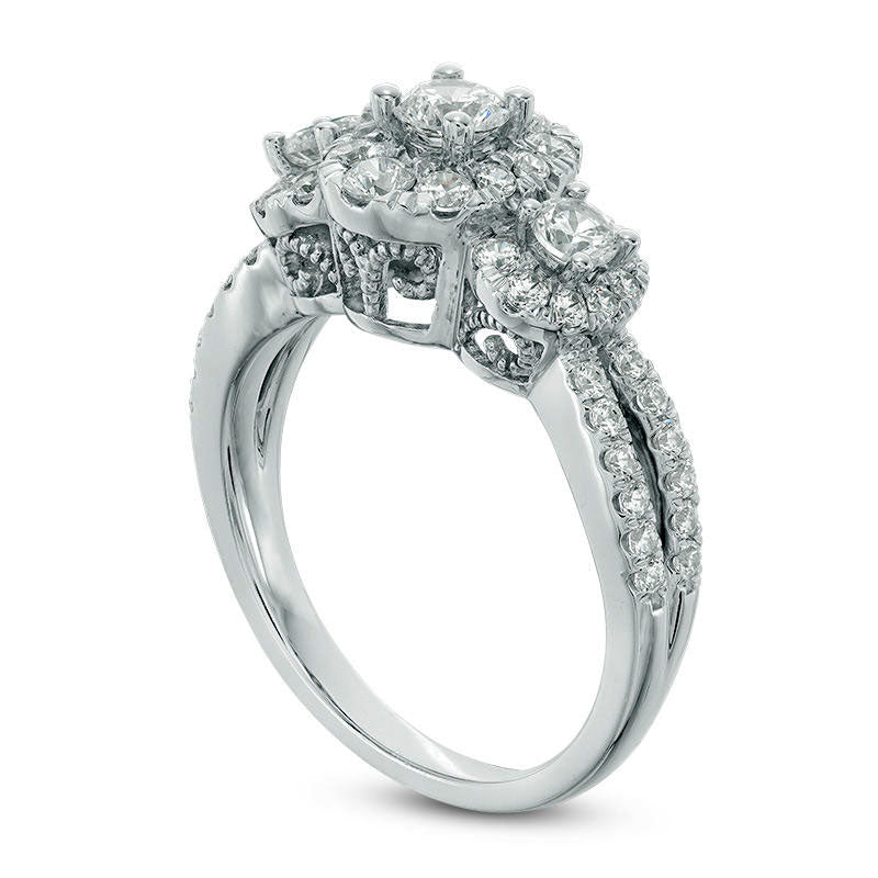 1.25 CT. T.W. Natural Diamond Oval Frame Three Stone Engagement Ring in Solid 10K White Gold