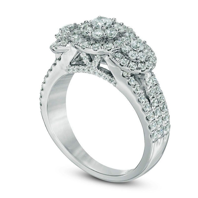 1.5 CT. T.W. Natural Diamond Frame Three Stone Multi-Row Engagement Ring in Solid 10K White Gold