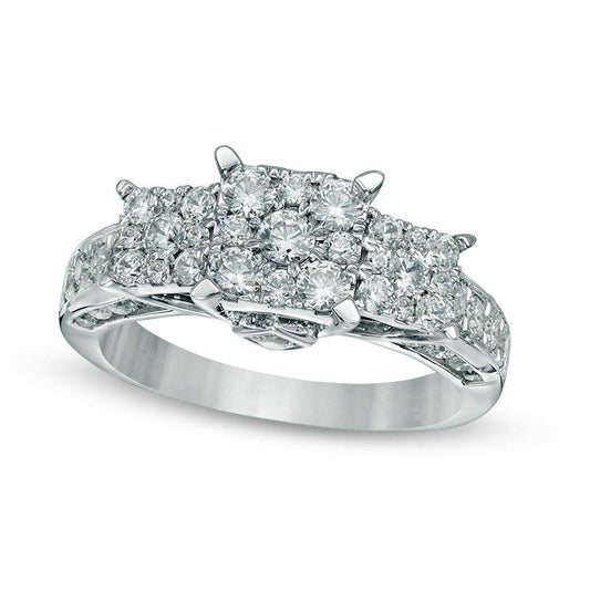 1.5 CT. T.W. Composite Natural Diamond Three Stone Engagement Ring in Solid 10K White Gold