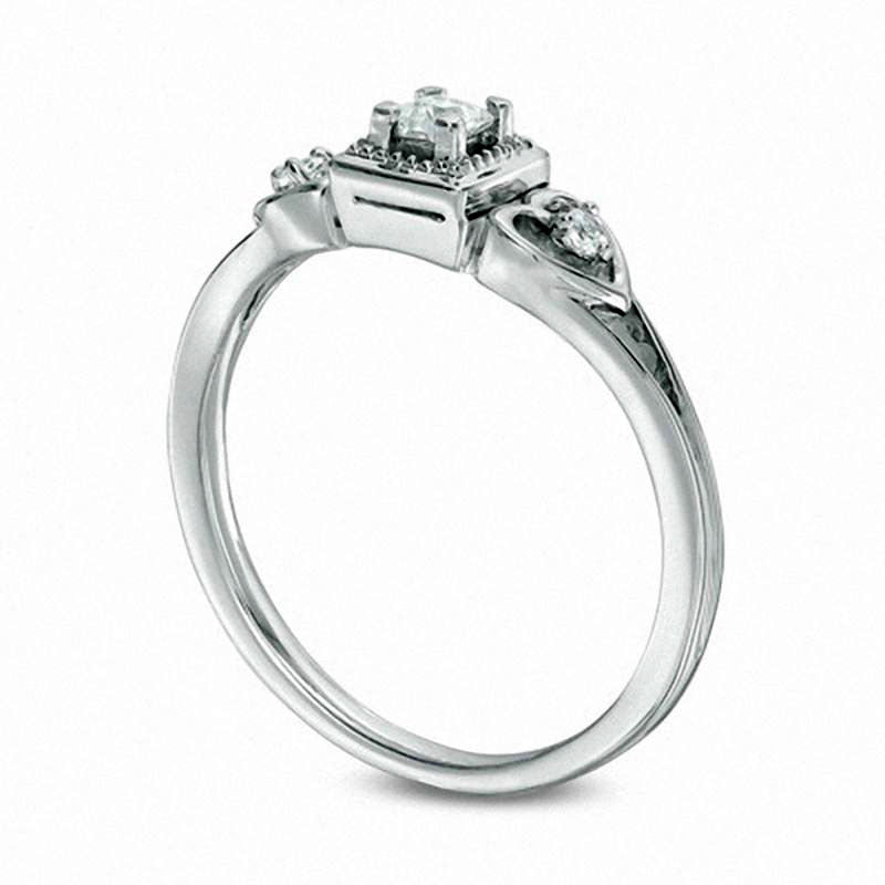 0.10 CT. T.W. Princess-Cut Natural Diamond Frame Heart Collar Promise Ring in Solid 10K White Gold