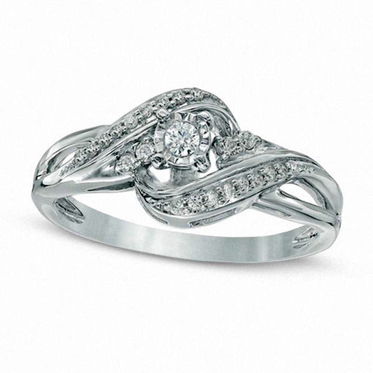 0.17 CT. T.W. Natural Diamond Swirl Bypass Promise Ring in Solid 10K White Gold