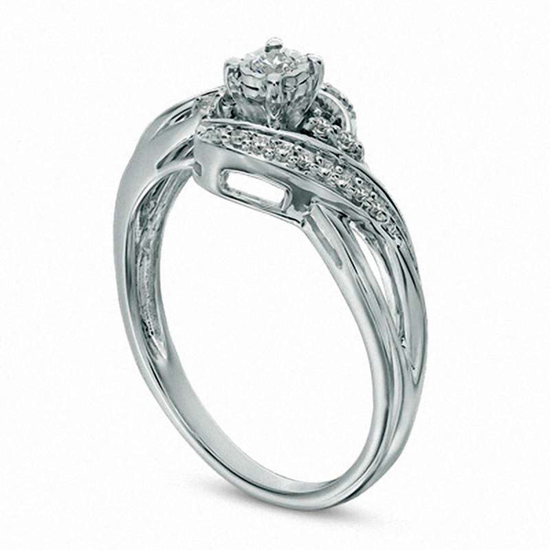 0.17 CT. T.W. Natural Diamond Swirl Bypass Promise Ring in Solid 10K White Gold