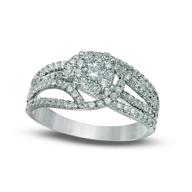 0.75 CT. T.W. Natural Diamond Frame Swirl Split Shank Engagement Ring in Solid 10K White Gold