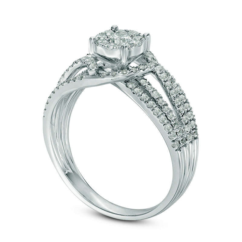 0.75 CT. T.W. Natural Diamond Frame Swirl Split Shank Engagement Ring in Solid 10K White Gold