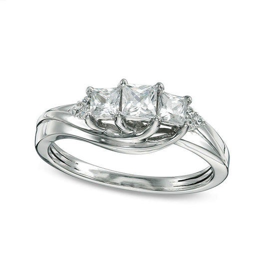 0.75 CT. T.W. Princess-Cut Natural Diamond Three Stone with Tri-Sides Engagement Ring in Solid 14K White Gold