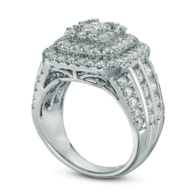 3.0 CT. T.W. Princess-Cut Natural Diamond Frame Multi-Row Engagement Ring in Solid 14K White Gold