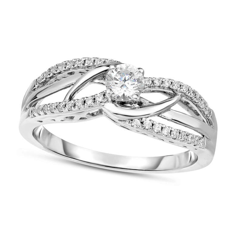 0.38 CT. T.W. Natural Diamond Swirl Split Shank Engagement Ring in Solid 14K White Gold