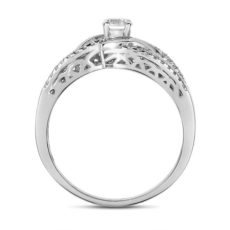 0.38 CT. T.W. Natural Diamond Swirl Split Shank Engagement Ring in Solid 14K White Gold