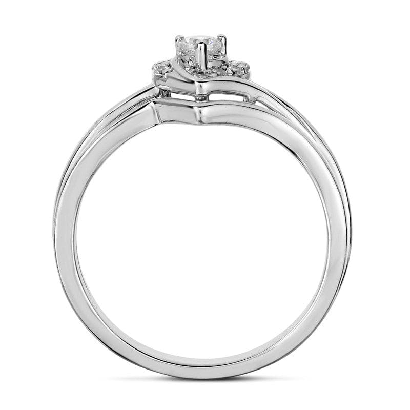 0.20 CT. T.W. Natural Diamond Heart Frame Bridal Engagement Ring Set in Solid 14K White Gold