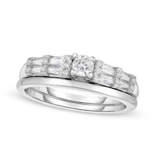 0.50 CT. T.W. Natural Diamond Bridal Engagement Ring Set in Solid 14K White Gold