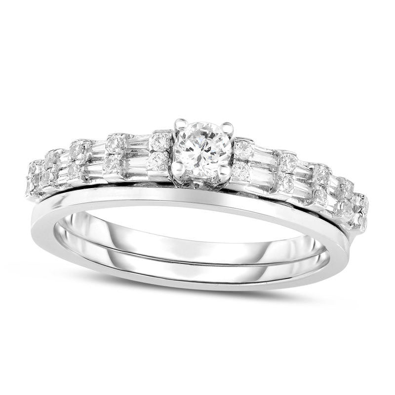 0.50 CT. T.W. Natural Diamond Bridal Engagement Ring Set in Solid 14K White Gold